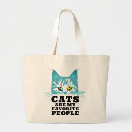 猫が大好きです サルカスティックな言葉とターコイズブルーの猫 ラージトートバッグ