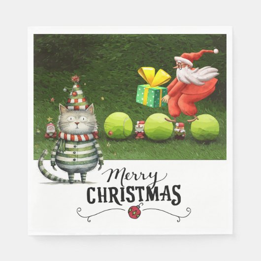 猫が大好きなプレーヤーのためのテニスクリスマス スタンダードランチョンナプキン (正面)