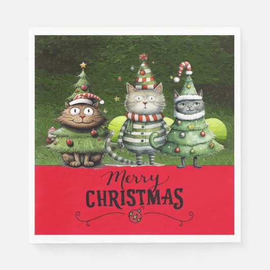 猫が大好きなプレーヤーのためのテニスクリスマス スタンダードランチョンナプキン (正面)