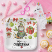 猫が大好きなプレーヤーのためのテニスクリスマス ペーパープレート (パーティー)