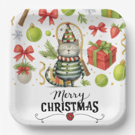 猫が大好きなプレーヤーのためのテニスクリスマス ペーパープレート