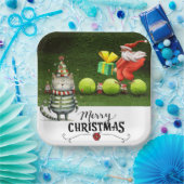 猫が大好きなプレーヤーのためのテニスクリスマス ペーパープレート (パーティー)