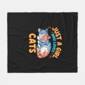 猫が大好きな女の子かわいい子猫恋人の子に フリースブランケット (正面(横))