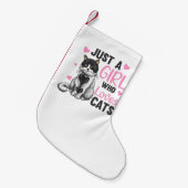 猫が大好きな女の子がかわいい動物の猫 スモールクリスマスストッキング (正面 (吊り時))