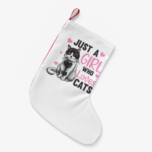 猫が大好きな女の子がかわいい動物の猫 スモールクリスマスストッキング (正面 (吊り時))