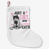 猫が大好きな女の子がかわいい動物の猫 スモールクリスマスストッキング (正面)
