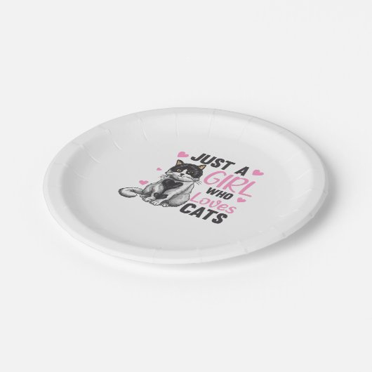 猫が大好きな女の子がかわいい動物の猫 ペーパープレート (アングル)