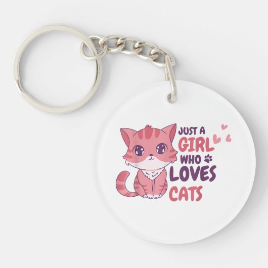 猫が大好きな女の子がかわいい猫のシャツ キーホルダー (正面)