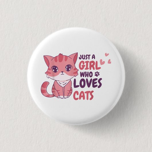 猫が大好きな女の子がかわいい猫のシャツ 缶バッジ (正面)