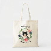猫が大好きな女の子だけの青いフローラ トートバッグ (正面)