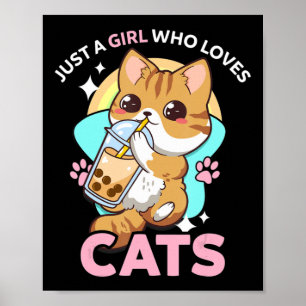 猫が大好きな女の子ボバブルミルクティーKa ポスター
