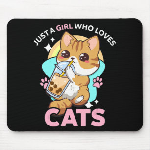 猫が大好きな女の子ボバブルミルクティーKa マウスパッド