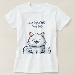 猫が大好きな女の子 – かわいい白ふわふわの猫 Tシャツ