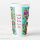 猫が大好きな女の子 |フォークアート カフェラテマグ (正面)