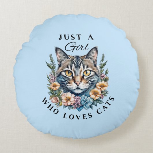 猫が大好きな女の子 ラウンドクッション (正面)