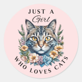 猫が大好きな女の子 ラウンドシール