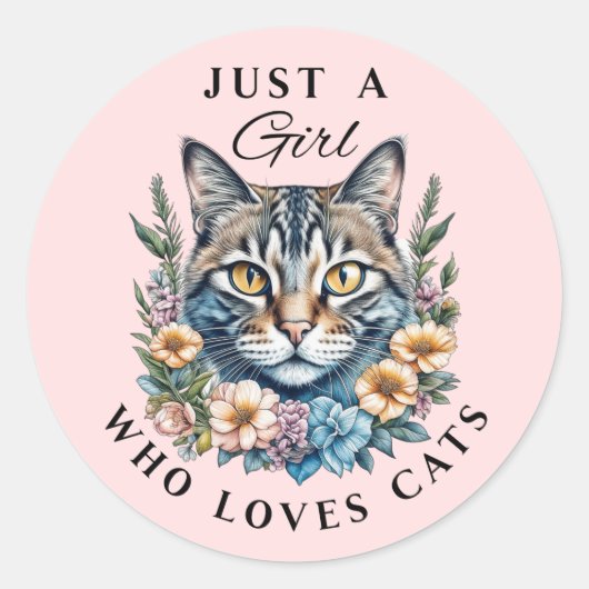 猫が大好きな女の子 ラウンドシール (正面)