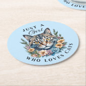 猫が大好きな女の子 ラウンドペーパーコースター (アングル)