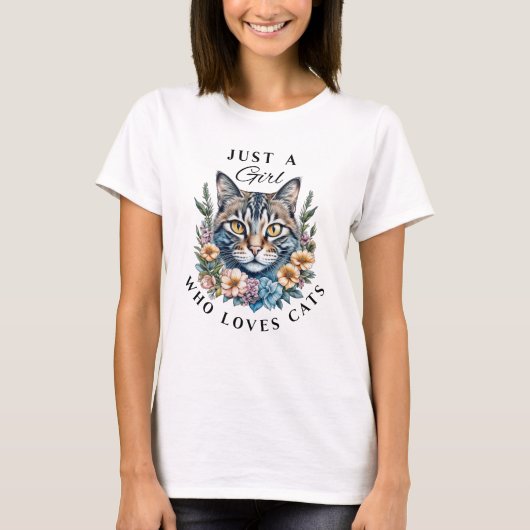 猫が大好きな女の子 Tシャツ (正面)