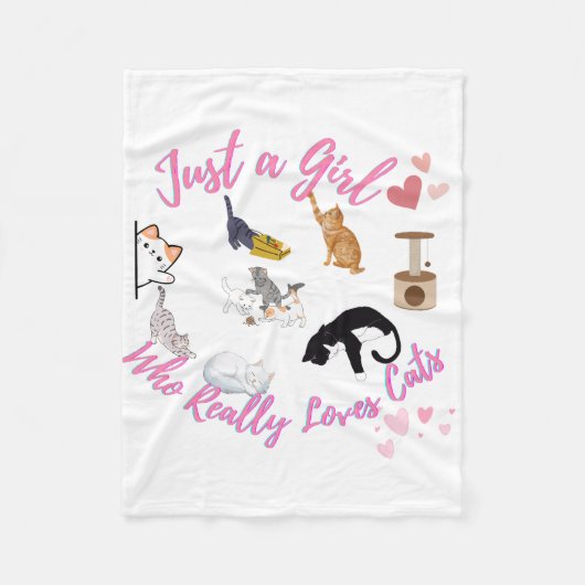 猫が大好きな少女 フリースブランケット (正面)