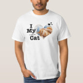 猫が大好きハート |文字おもしろいと写真の追加 Tシャツ (正面)