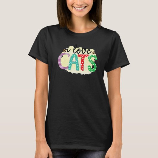 猫が大好きパッチワーク Tシャツ (正面)