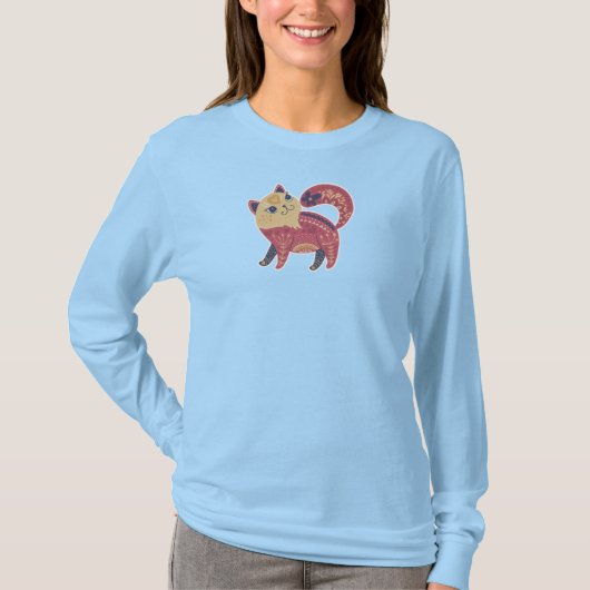 猫が大好きロングスリーブTシャツ(女性用) Tシャツ (正面)