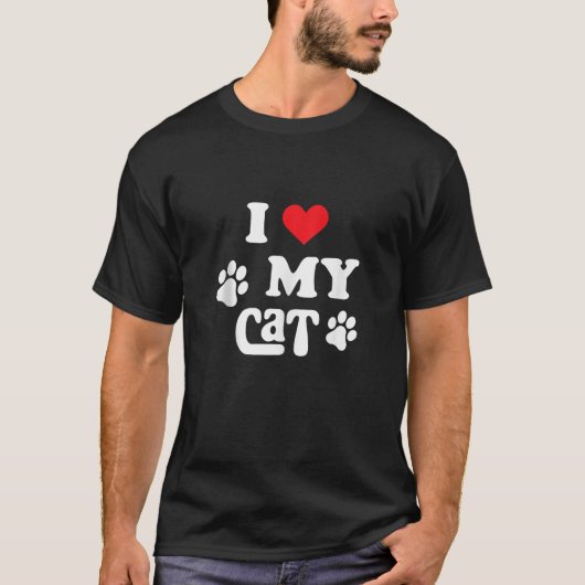 猫が大好き可愛いティーズ猫好きハート猫 Tシャツ (正面)