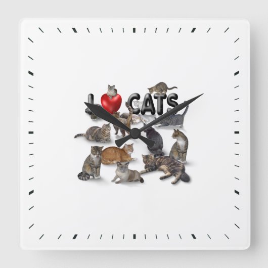 猫が大好き スクエア壁時計 (正面)
