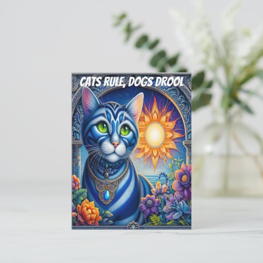 猫が太陽の下を照らすヒゲ ポストカード (スタンド正面)