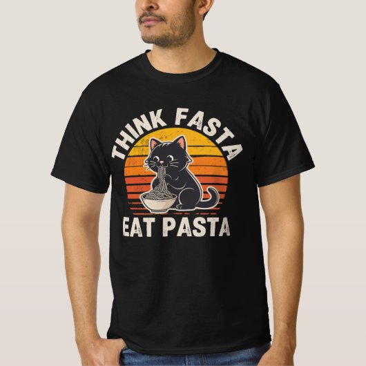 猫が好きならパスタを食べようTシャツ - 面白い猫パスタラブ Tシャツ (正面)