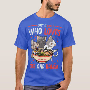 猫が好きな女の子とラーメン猫食べのR Tシャツ