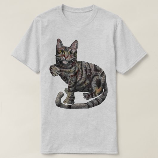 「猫が好き！」という灰色の猫 Tシャツ (デザイン正面)