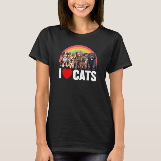 「猫が好き」と言う虹色の犬 Tシャツ (正面)