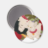 猫が好き、芳年I愛猫、Yoshitoshiの浮世絵 マグネット (正面/裏面)