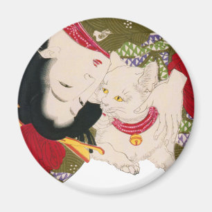 猫が好き、芳年I愛猫、Yoshitoshiの浮世絵 マグネット