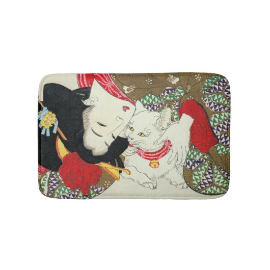 猫が好き、芳年I愛猫、Yoshitoshi、Ukiyo-e バスマット (正面)