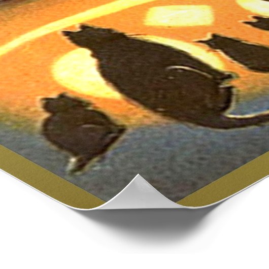 猫が子どもたちを見たり、かぼちゃのヴィンテージハロウィン( ポスター (角)