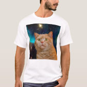 猫が宇宙を見る Tシャツ (正面)