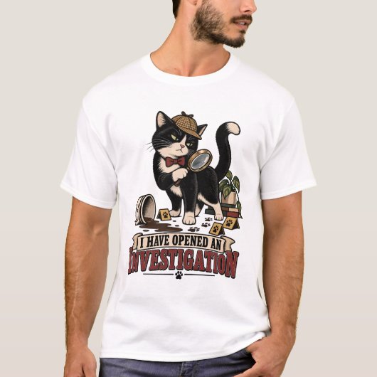 猫が家庭の事件を捜査する Tシャツ (正面)