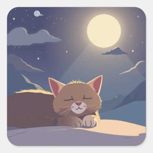 猫が寝ている スクエアシール (正面)