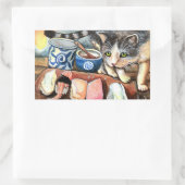 猫が寿司を見る 長方形シール (バッグ)