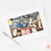 猫が寿司を見る 長方形シール (封筒)