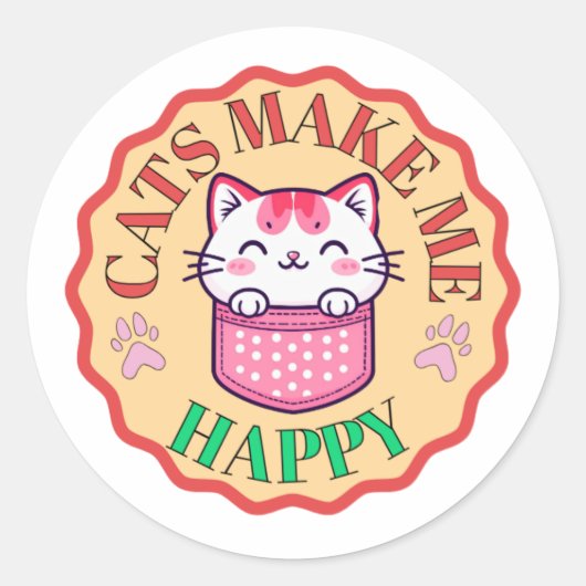 猫が幸せにしてくれる – かわいいかわいい猫好きシール ラウンドシール (正面)