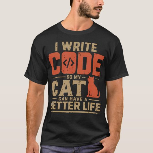 猫が幸せに暮らせるようにコードを書く Tシャツ (正面)