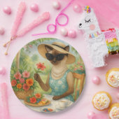 猫が庭でお茶を飲んでいる ペーパープレート (パーティー)