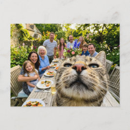 猫が庭での家族ディナー写真に突入 ポストカード