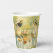 猫が庭でピクニックをする 紙コップ (正面)
