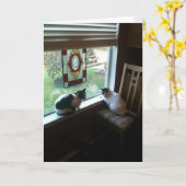 猫が待っている カード (黄色い花)