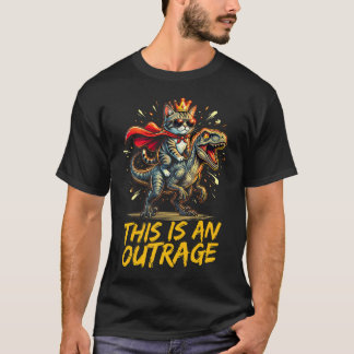猫が恐竜に乗ってる これは言語道断 Tシャツ